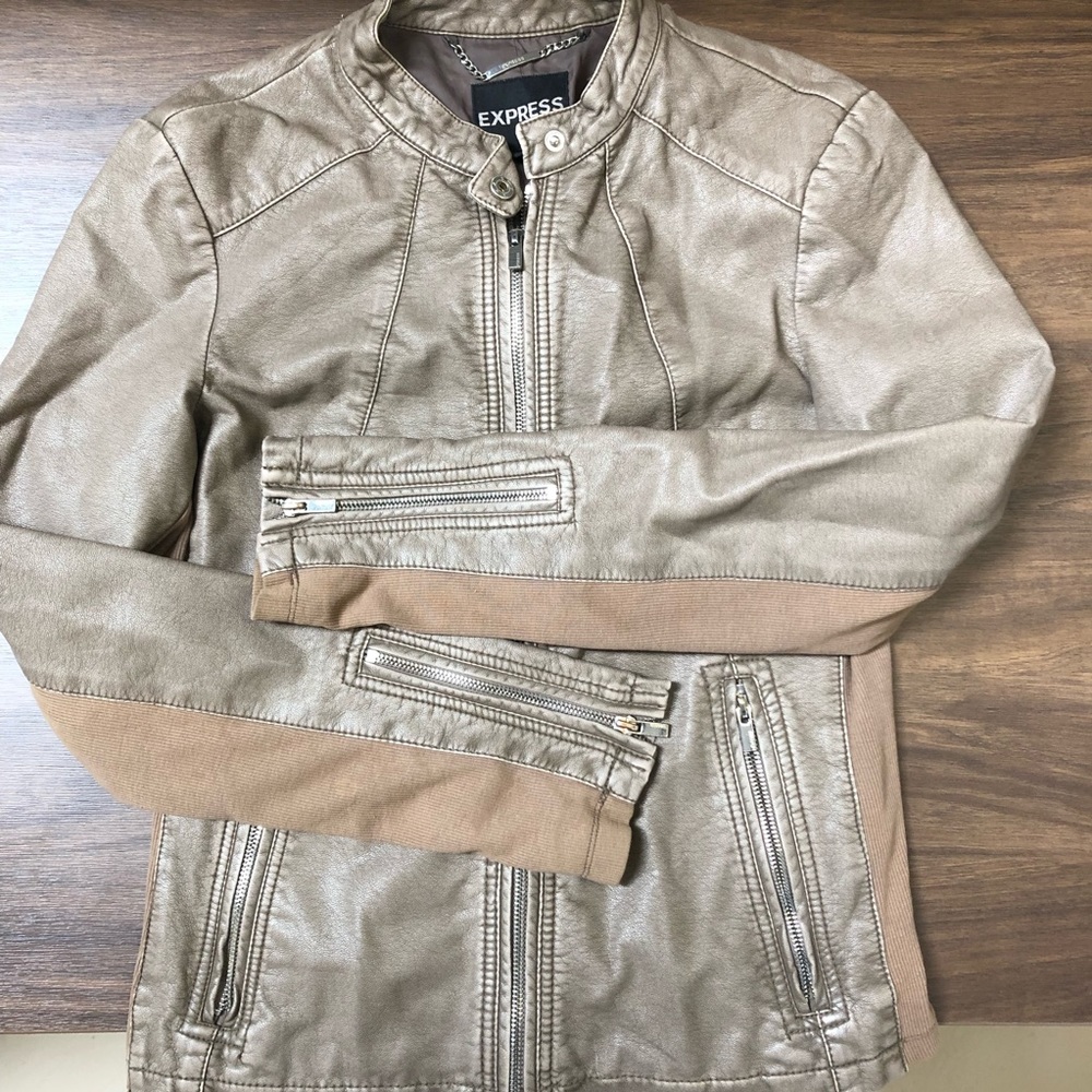 Brown faux leather moto jacket